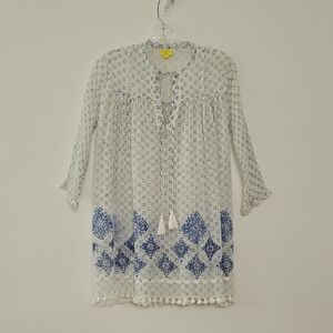 Roberta‎ Roller Rabbit Lightweight Cotton Silk Fringe Tunic Blouse Size XS